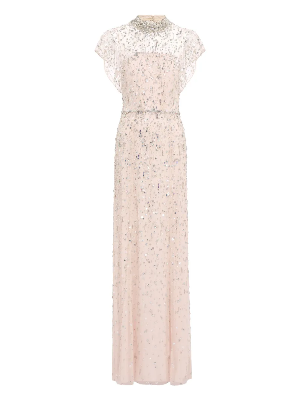 Jenny Packham Crystal-embellished High-neck Maxi Dress In Neutral