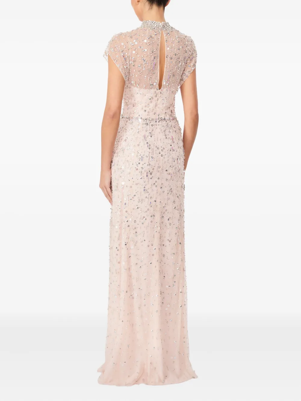 Jenny Packham Maxi-jurk verfraaid met kristallen en hoge hals Beige