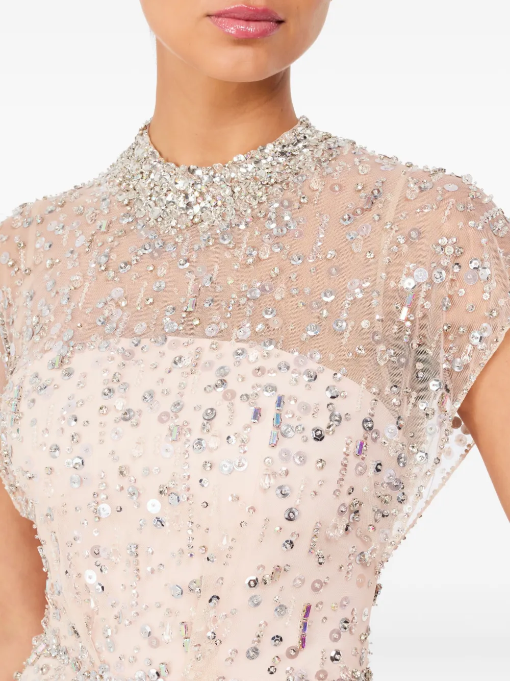 Jenny Packham Maxi-jurk verfraaid met kristallen en hoge hals Beige