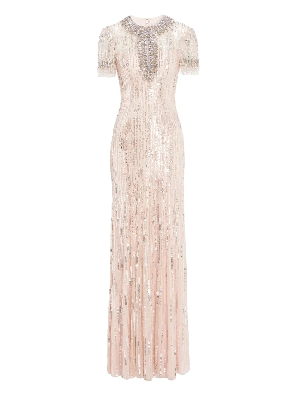 Jenny Packham Nova Sequin-embellished Keyhole-neck Maxi Dress In Neutral