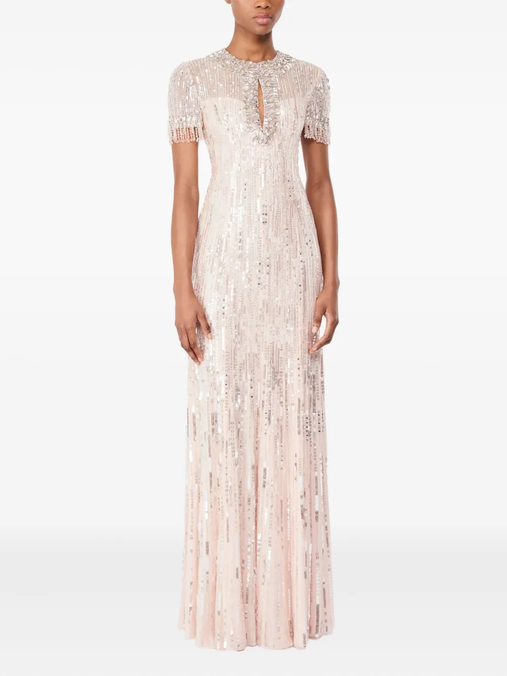 Jenny Packham Nova sequin-embellished keyhole-neck maxi dress - Beige