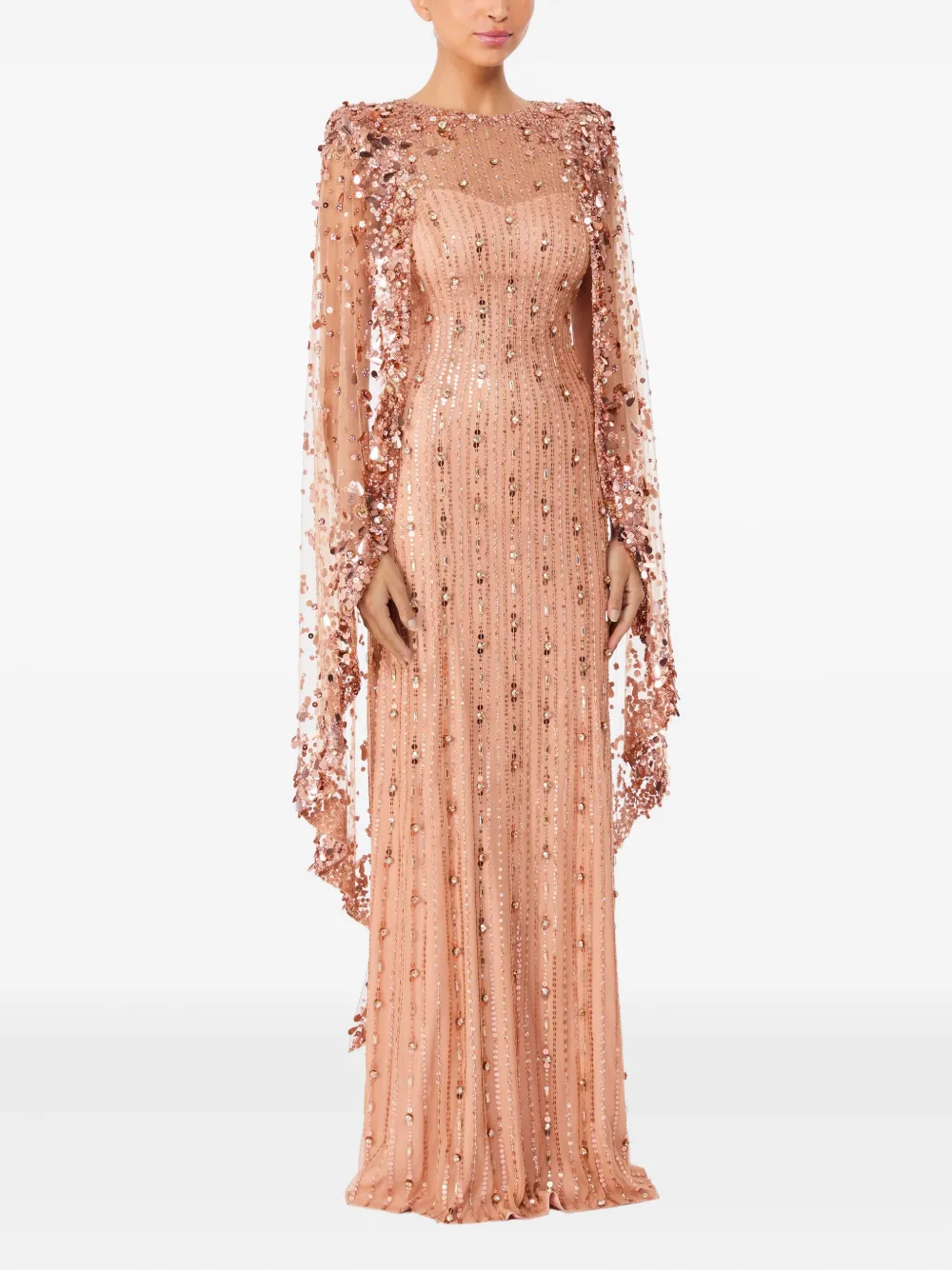 Jenny Packham Blaize embellished cape maxi dress - Beige