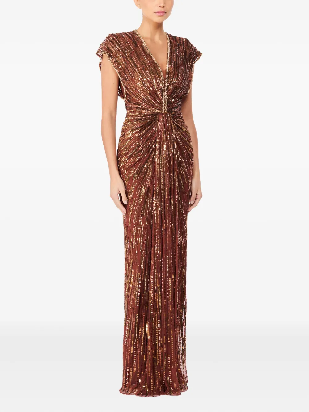 Jenny Packham Zola sequin-embellished V-neck maxi dress - Metallic