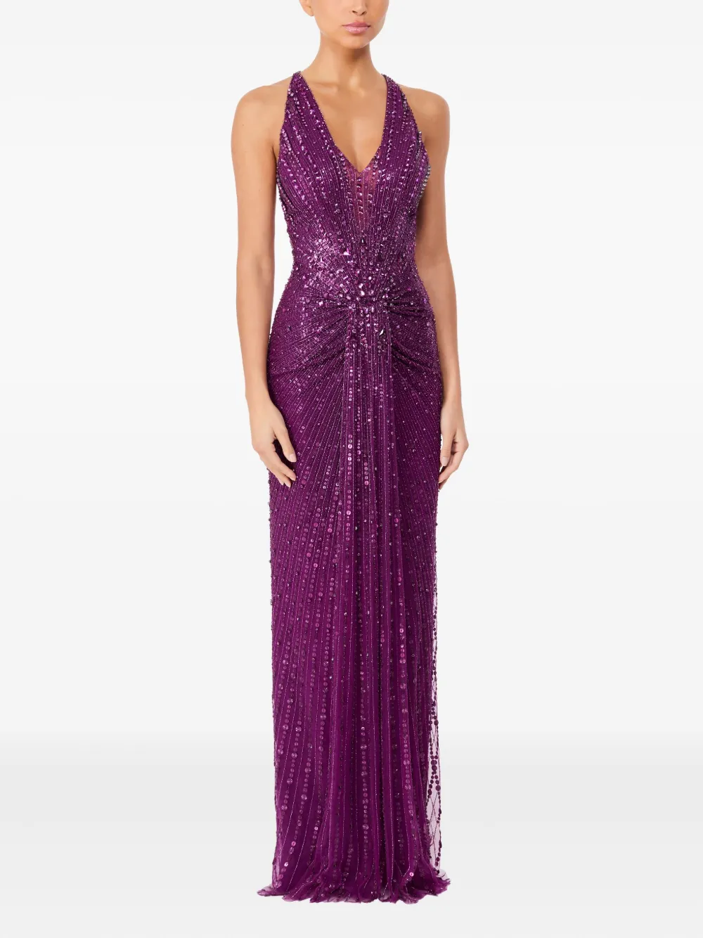 Jenny Packham Lana sequin-embellished V-neck maxi dress - Paars