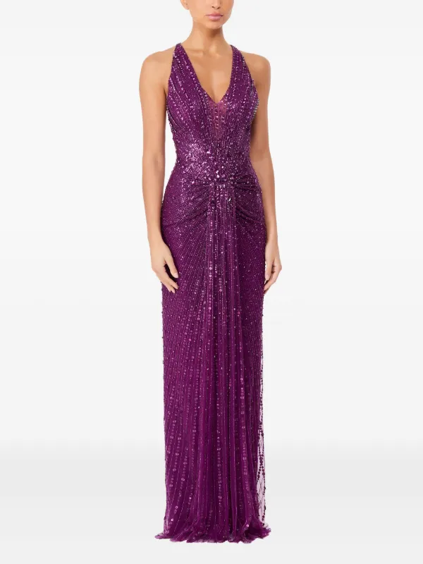 Jenny Packham Lana sequin-embellished V-neck Maxi Dress | Purple | FARFETCH JO