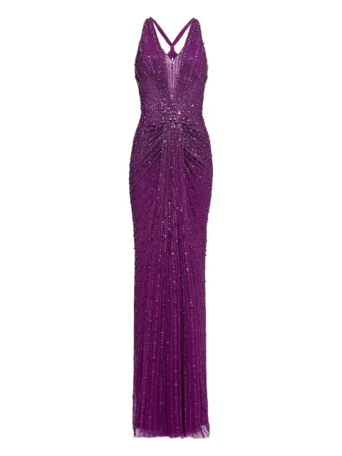 Jenny Packham Abito lungo Lana con scollo a V e paillettes