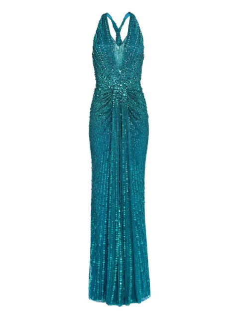 Jenny Packham Lana embellished halterneck maxi dress