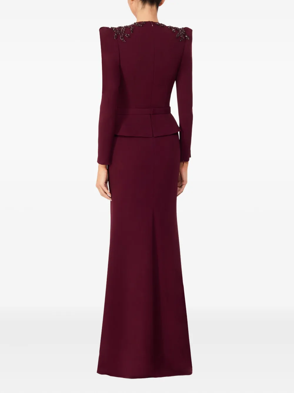 Jenny Packham Night Flowering Sequin-embellished V-neck Maxi Dress In Burgundy