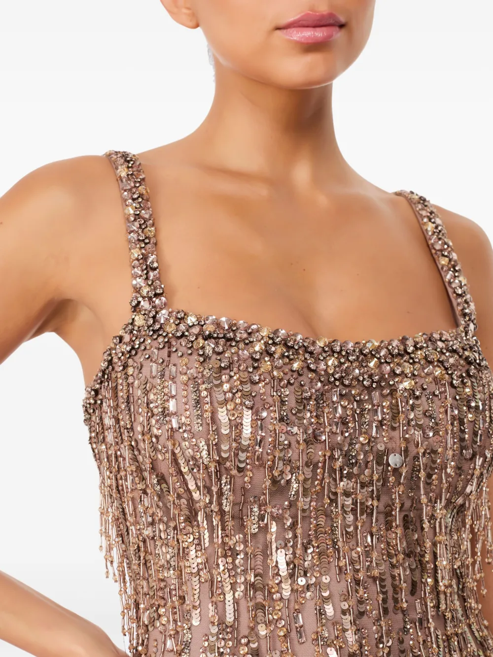 Jenny Packham Maxi-jurk met pailletten en franje Roze