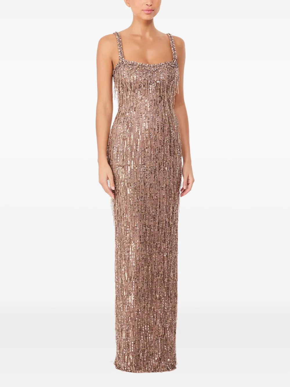 Jenny Packham Maxi-jurk met pailletten en franje Roze
