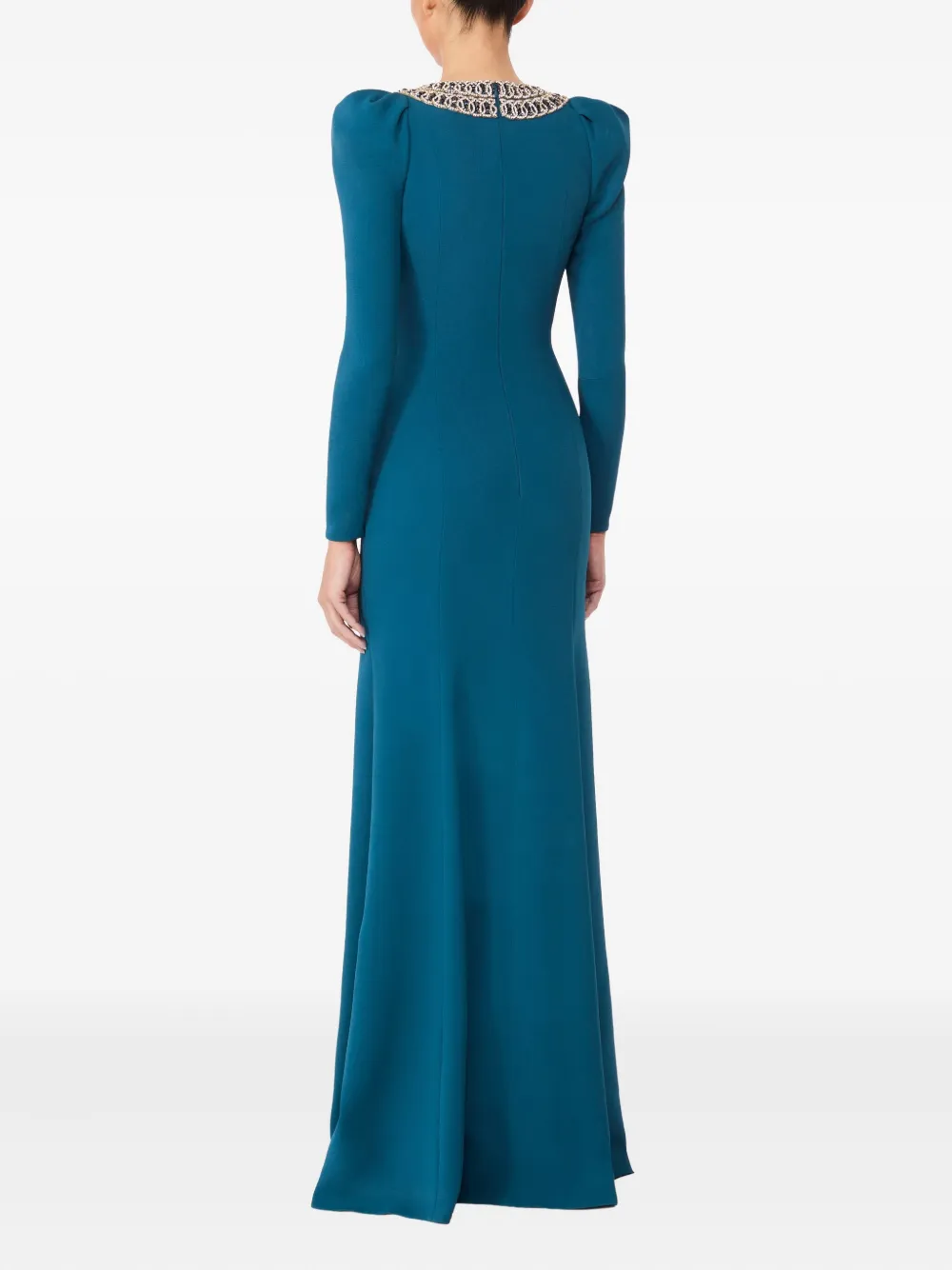 Jenny Packham Maxi-jurk met pofmouwen en verfraaide hals Blauw