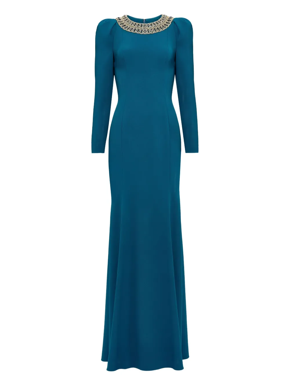 Jenny Packham Embellished-neck Puff-shoulders Maxi Dress In Gold