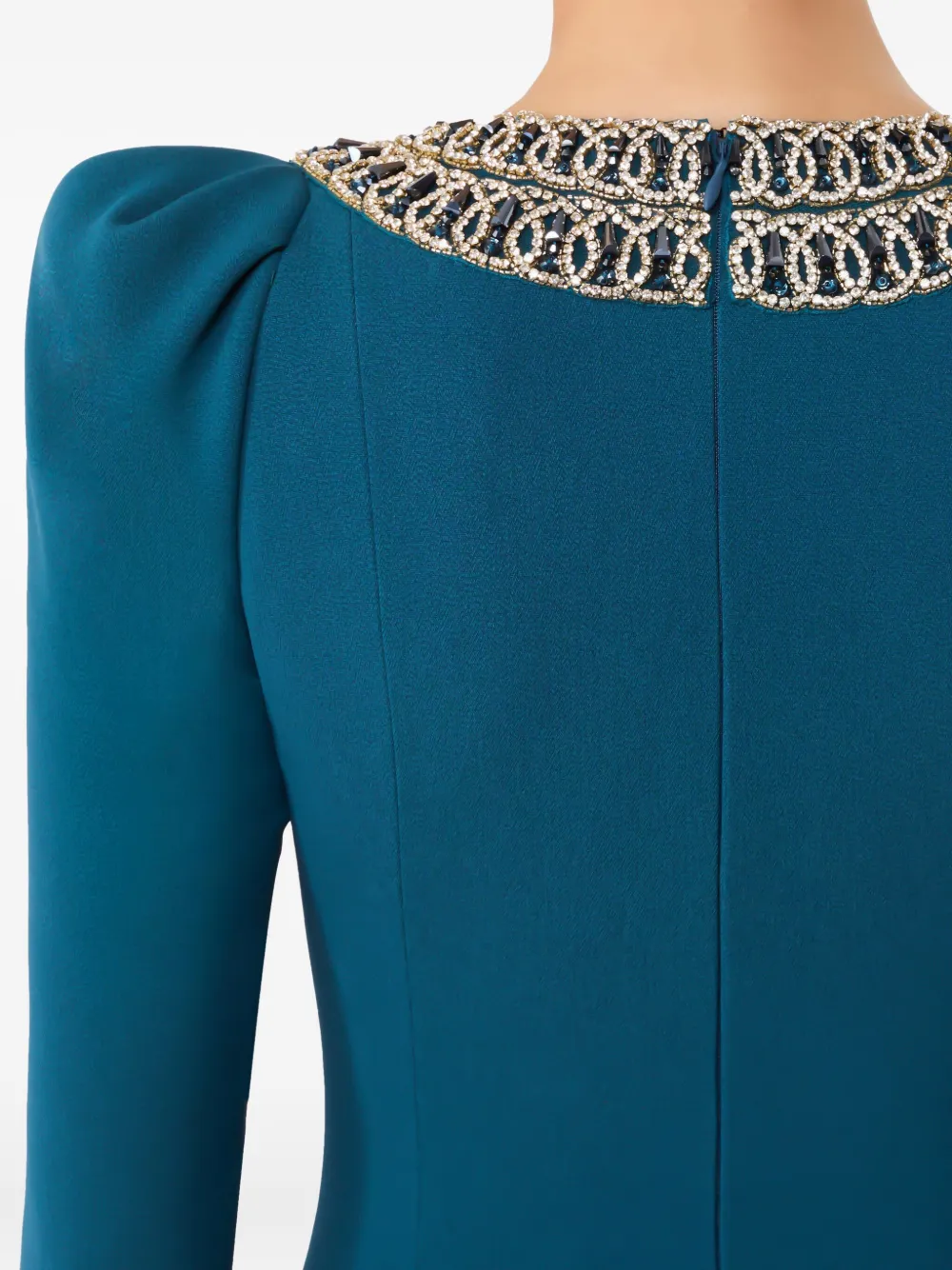 Jenny Packham Maxi-jurk met pofmouwen en verfraaide hals Blauw