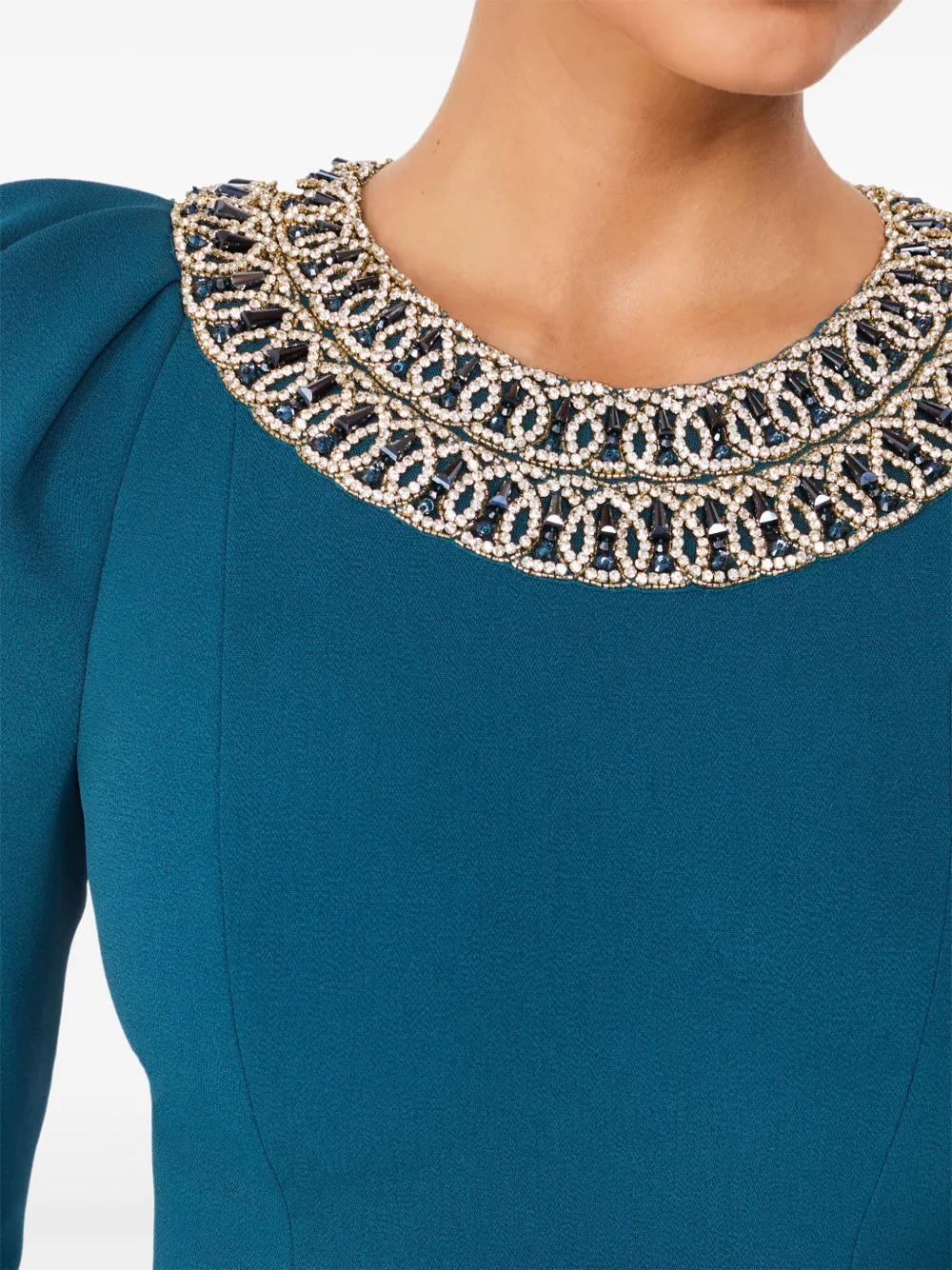 Jenny Packham Maxi-jurk met pofmouwen en verfraaide hals Blauw