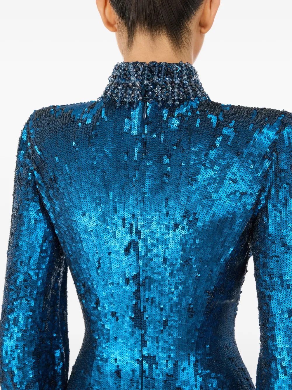 Jenny Packham Opium maxi-jurk met pailletten en hoge hals Blauw