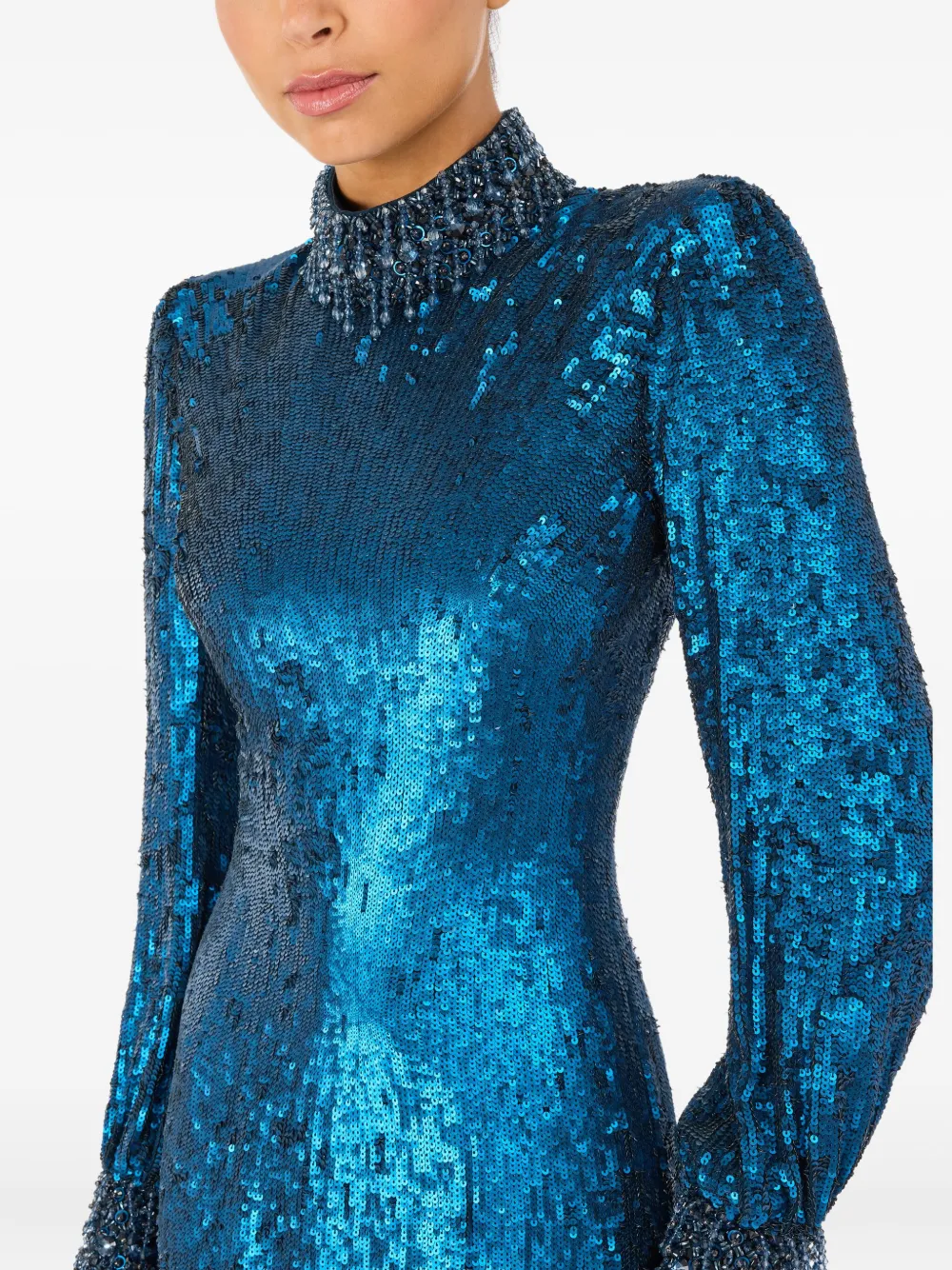 Jenny Packham Opium maxi-jurk met pailletten en hoge hals Blauw