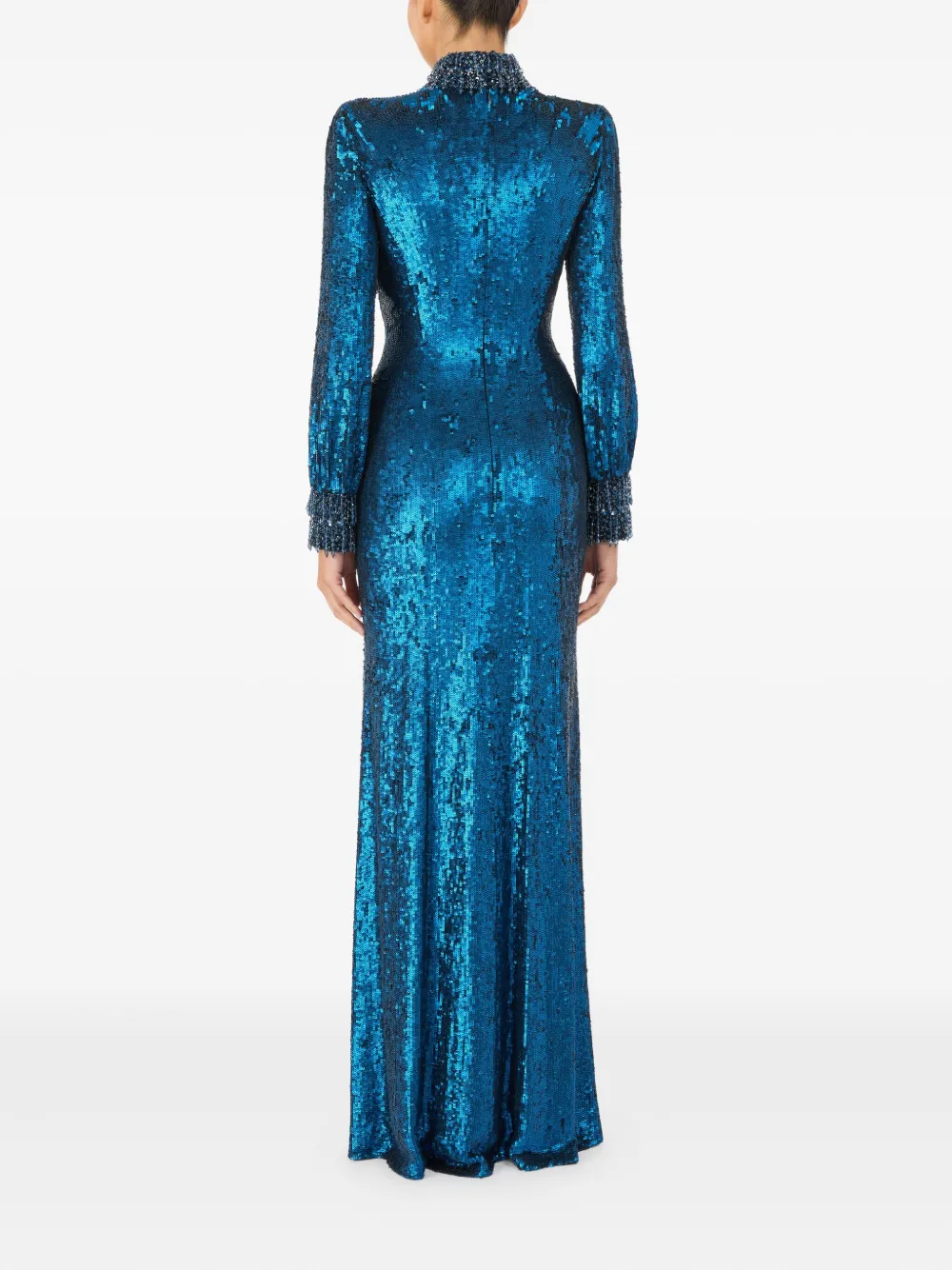Jenny Packham Opium maxi-jurk met pailletten en hoge hals Blauw