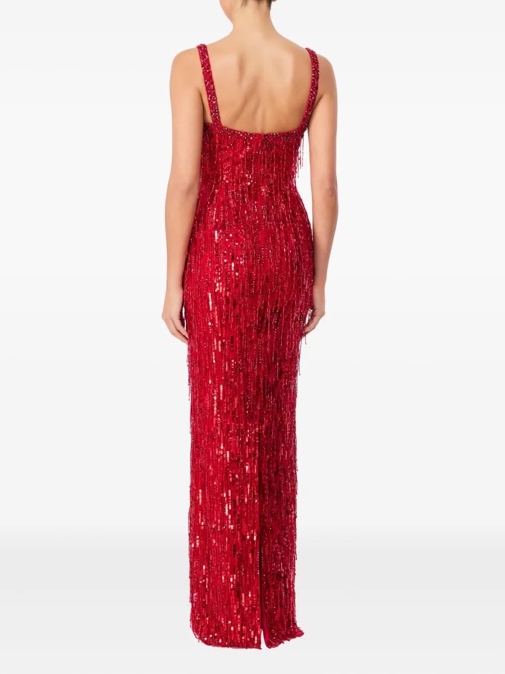 Jenny Packham Maxi-jurk verfraaid met pailletten en franje Rood