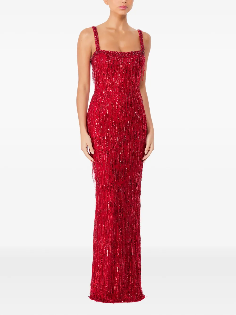 Jenny Packham Maxi-jurk verfraaid met pailletten en franje Rood