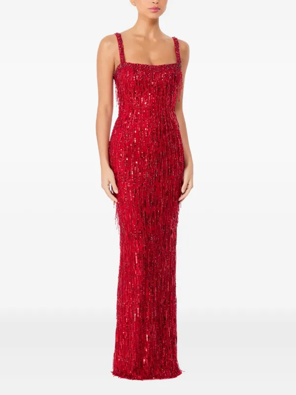 Jenny Packham sequin- Embellishments fringe-detail Maxi Dress | Red | FARFETCH JO
