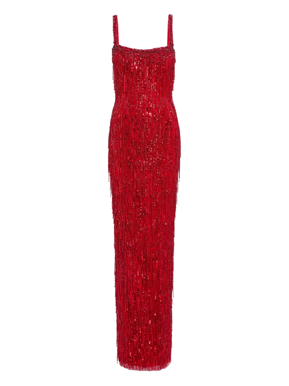 Jenny Packham Sequin- Embellishments Fringe-detail Maxi Dress In Red