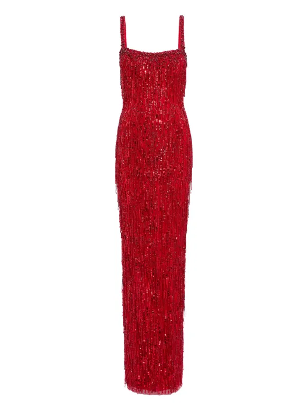 Jenny Packham sequin- Embellishments fringe-detail Maxi Dress