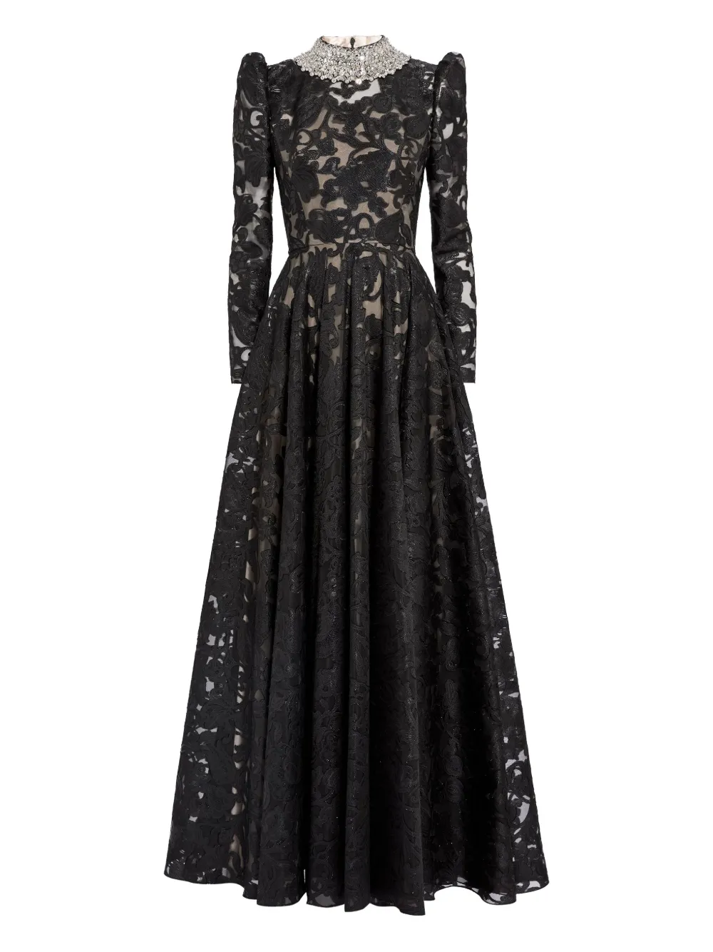 Jenny Packham فستان ماكسي بأكمام منفوشة ورقبة مزينة | أسود | Image 1