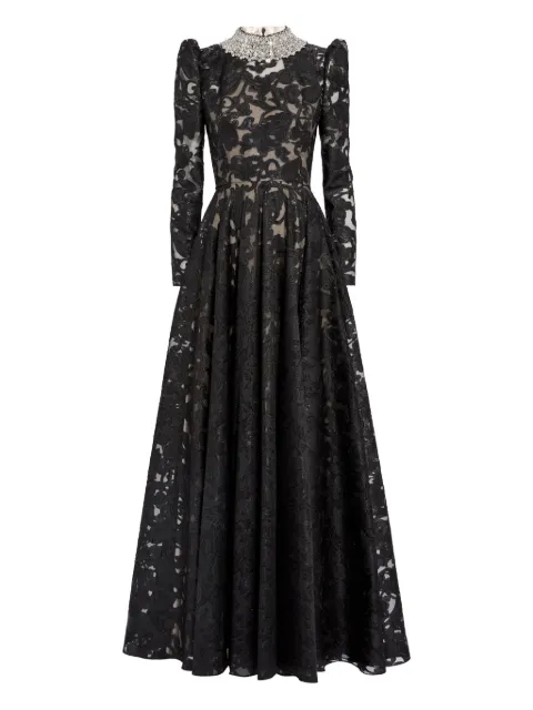 Jenny Packham embellished-neck puff-sleeve maxi dress