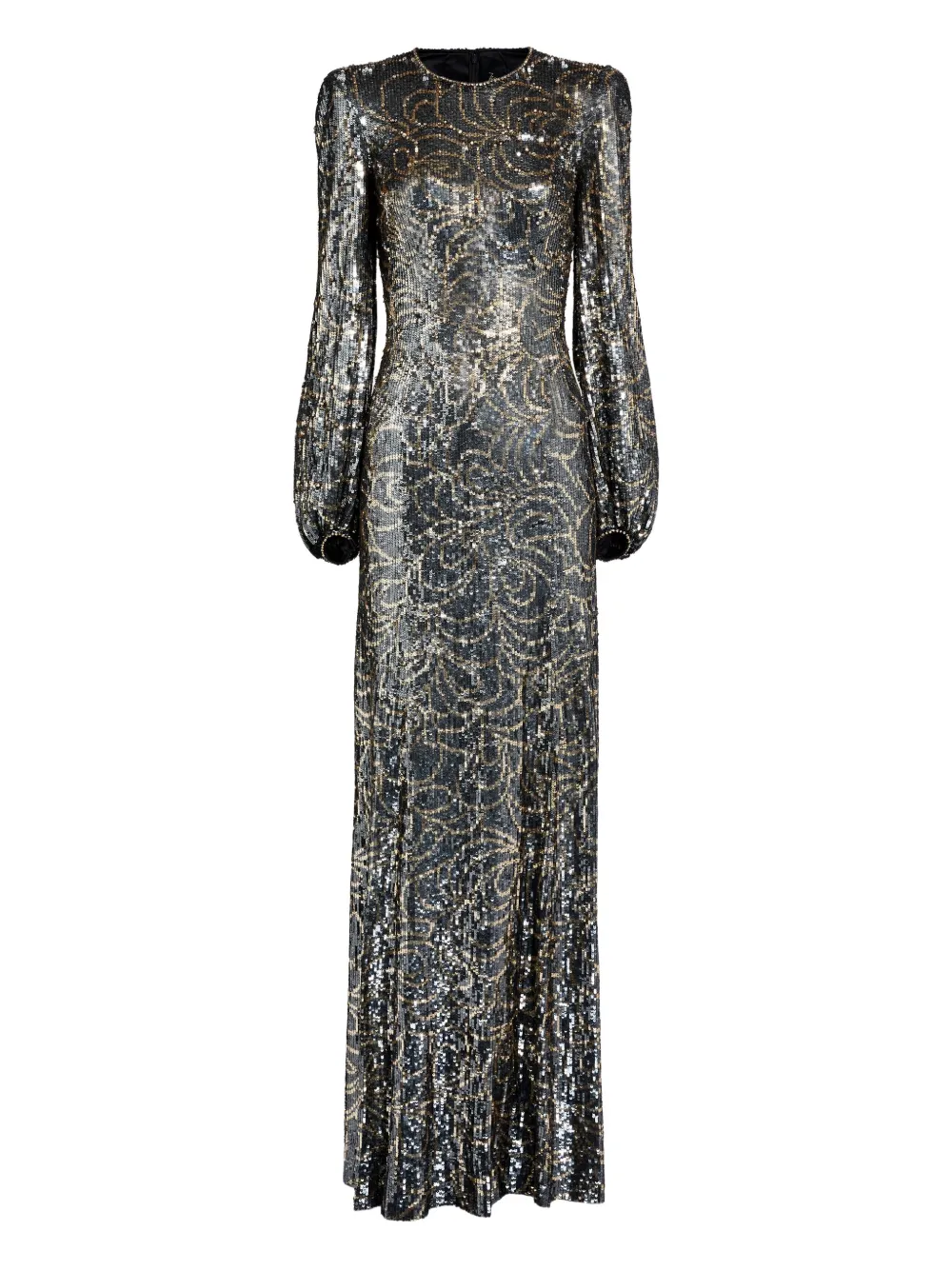 Jenny Packham Paradise Sequin-embellished Puff-sleeve Maxi Dress In Gray