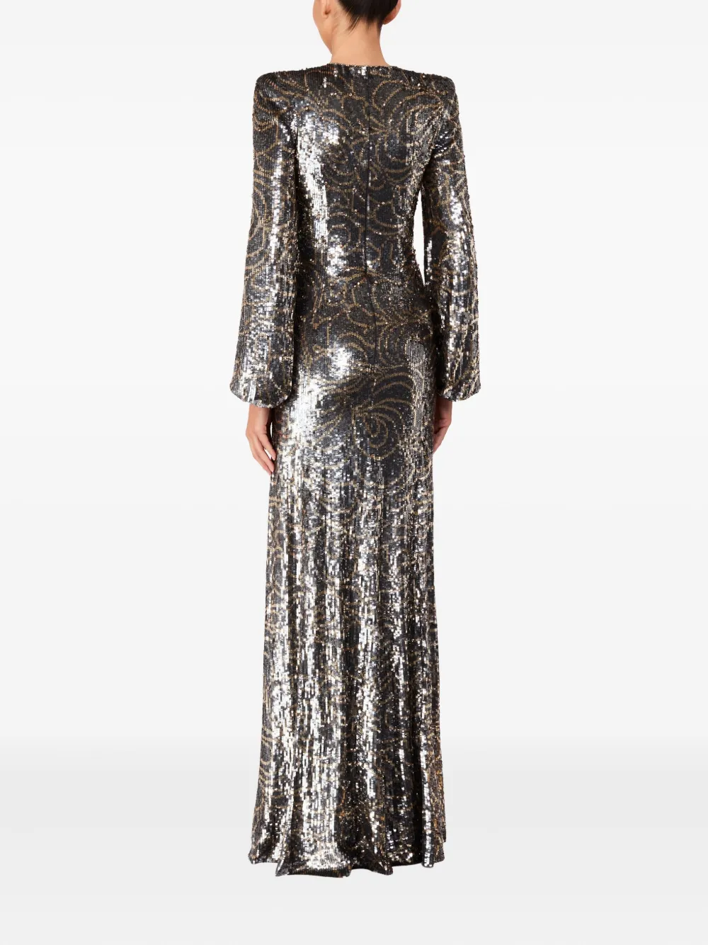 Jenny Packham Paradise Sequin-embellished Puff-sleeve Maxi Dress In Gray