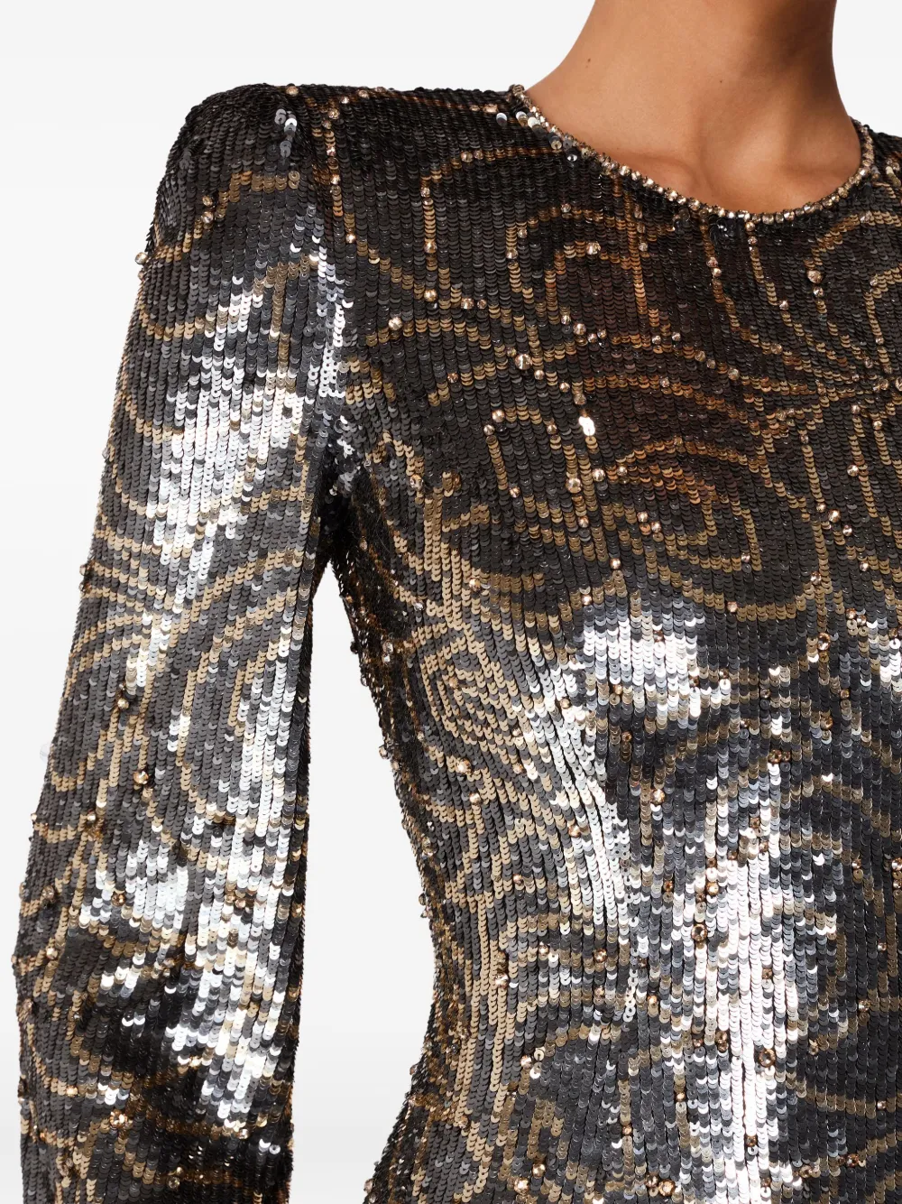 Jenny Packham Paradise Sequin-embellished Puff-sleeve Maxi Dress In Gray