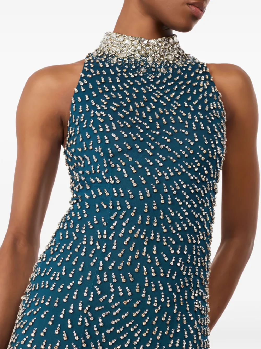 Jenny Packham Verfraaide maxi-jurk met hoge hals Blauw