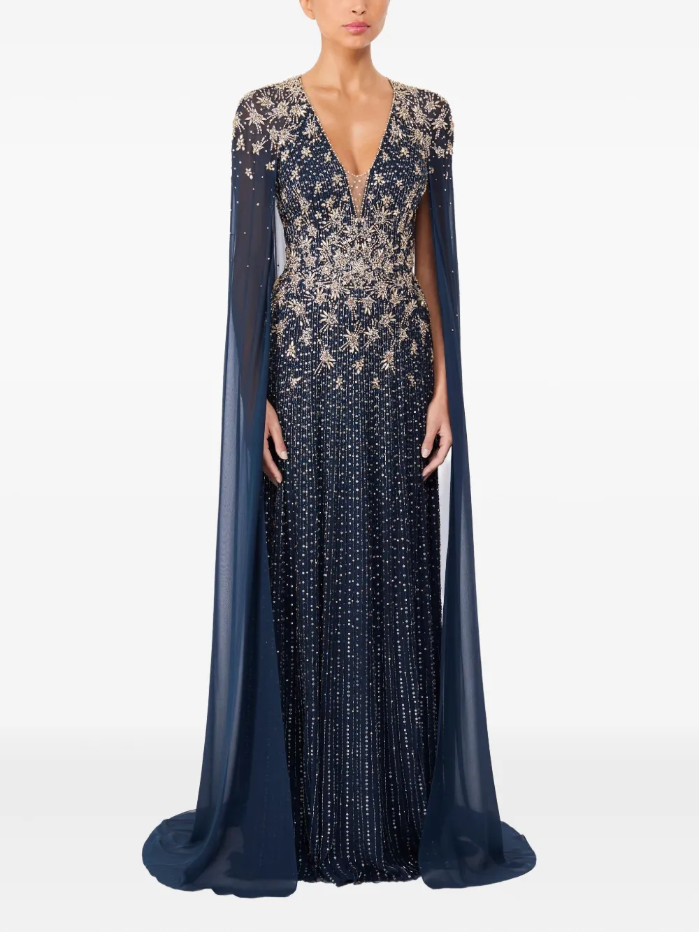 Jenny Packham Maxi-jurk verfraaid met ster en cape - Blauw