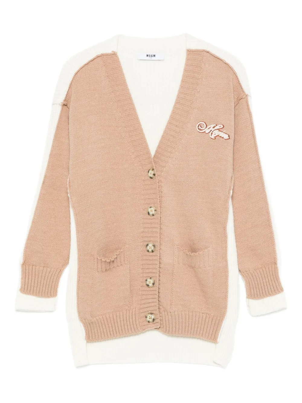 MSGM Kids Tweekleurig vest met geborduurd logo Beige