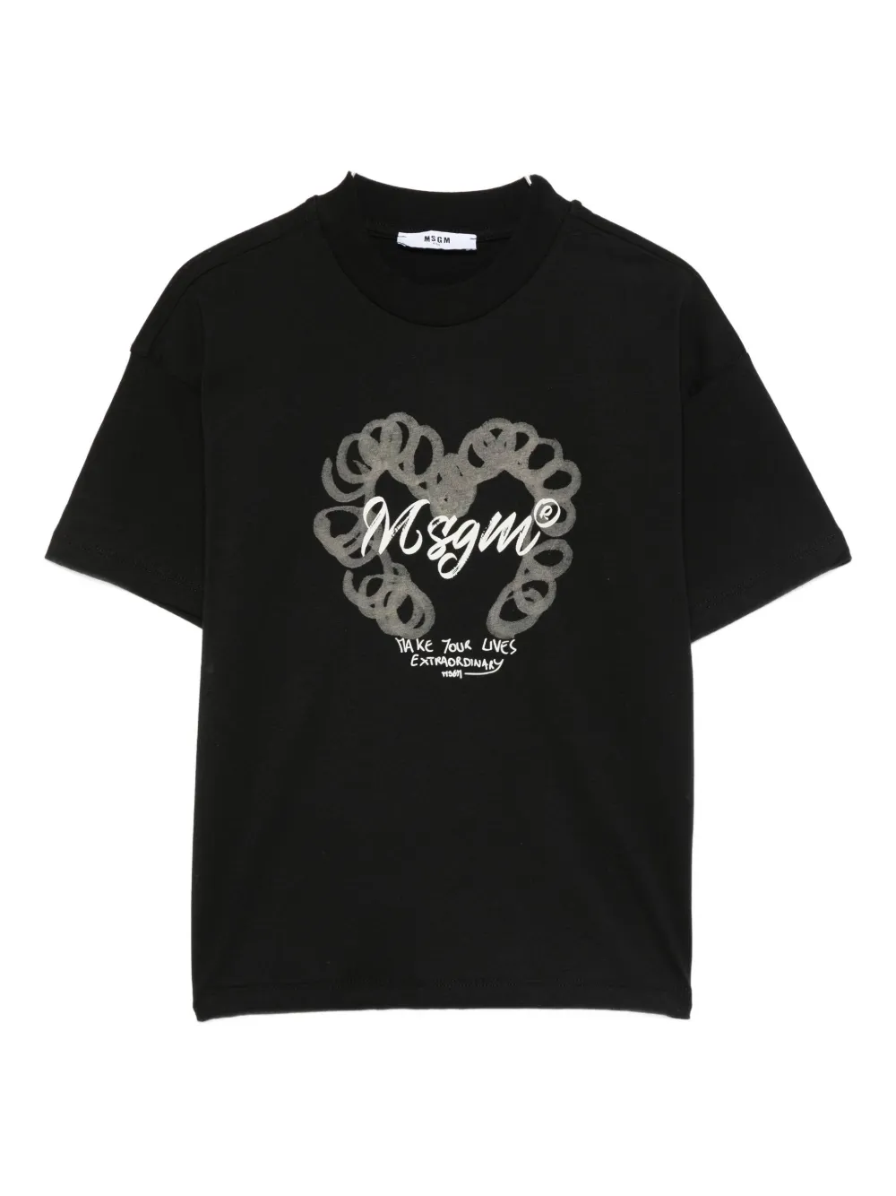 Msgm Kids' Heart-logo T-shirt In Black