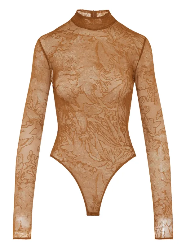 David Koma Floral-lace Bodysuit in Brown