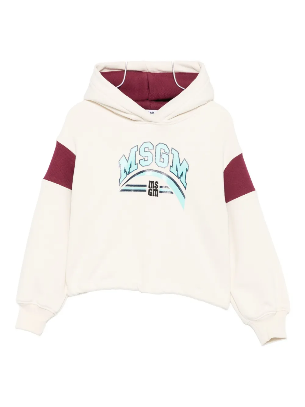 Msgm Logo-print Colour-block Hoodie In White