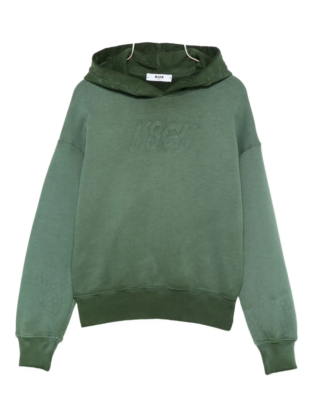 Msgm Embroidered-logo Hoodie In Green