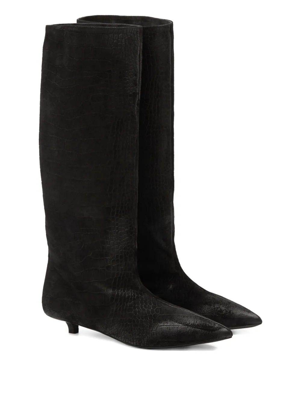 Marsèll Pointed-toe Embossed-leather Boots In Black