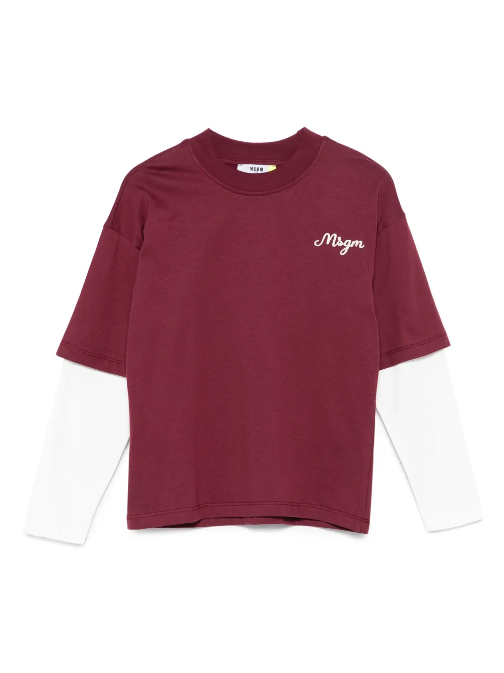 Msgm Kids' Logo-embroidered T-shirt In Burgundy