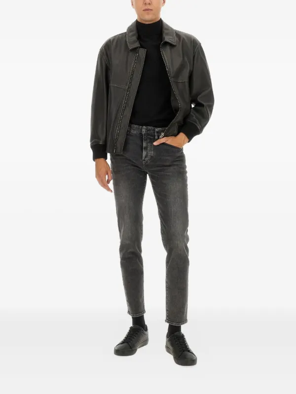 BOSS ジップ レザージャケット | グレー | FARFETCH JP