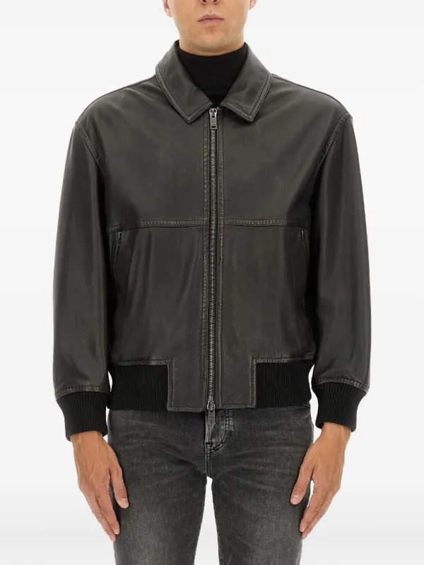 BOSS ジップ レザージャケット | グレー | FARFETCH JP