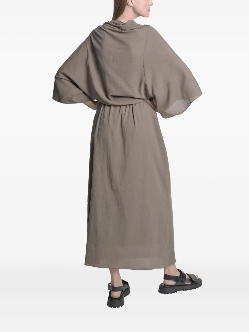 Uma | Raquel Davidowicz Maxi-jurk met trekkoordtaille en col Groen