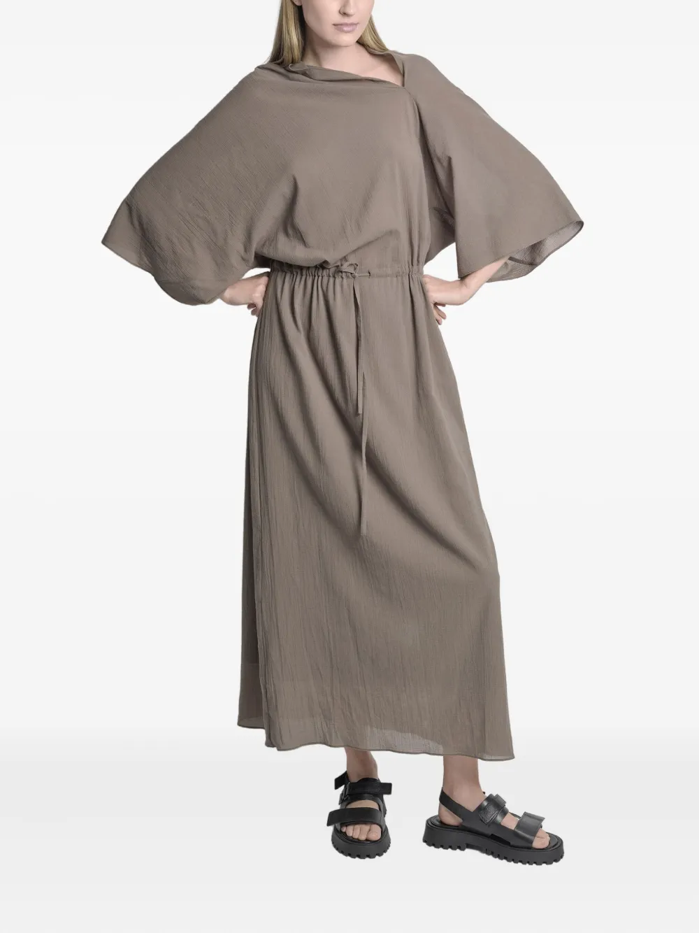 Uma | Raquel Davidowicz Maxi-jurk met trekkoordtaille en col - Groen