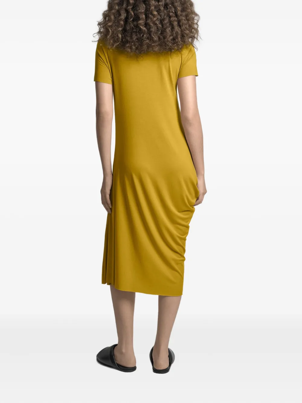 Uma | Raquel Blay Short-sleeve Draped Midi Dress In Yellow