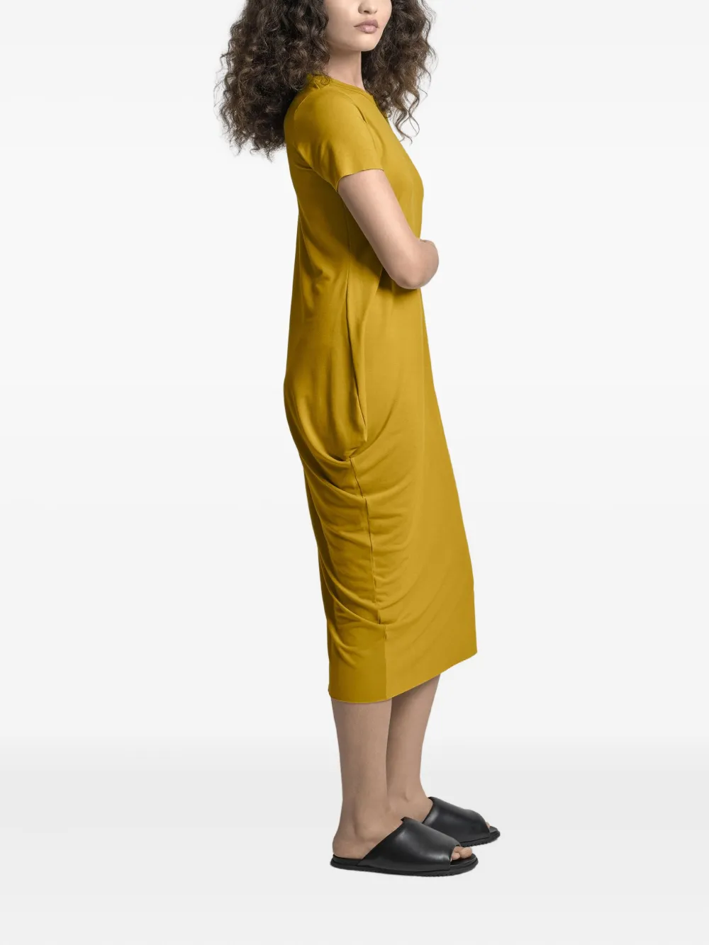 Uma | Raquel Blay Short-sleeve Draped Midi Dress In Yellow