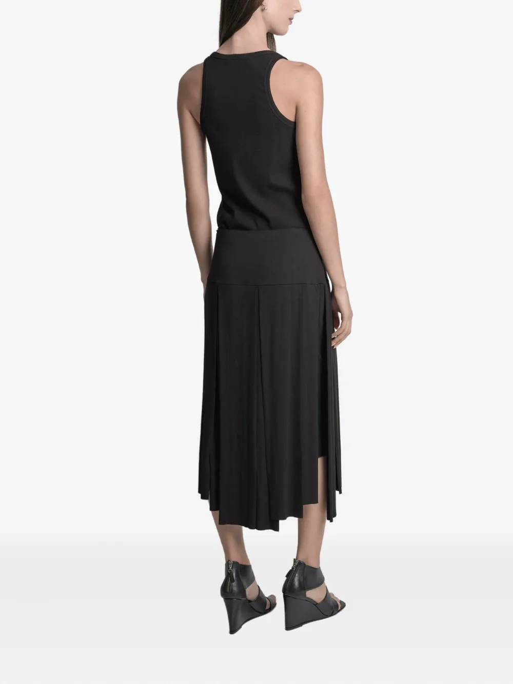 Uma | Raquel Blay Pleated Asymmetric Midi Skirt In Black