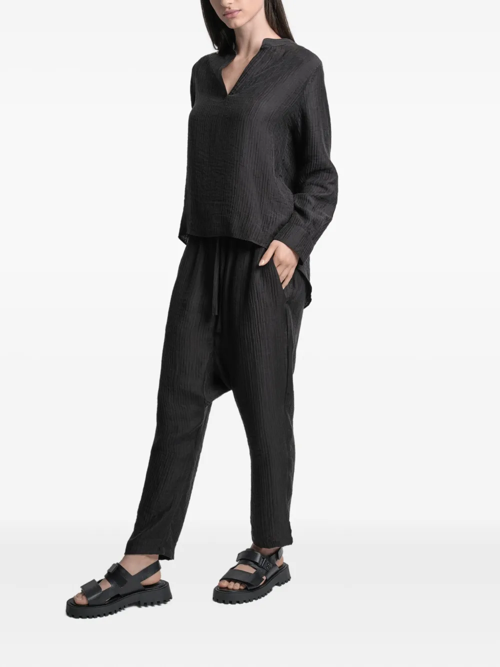Uma | Raquel Blay Textured V-neck Top In Black