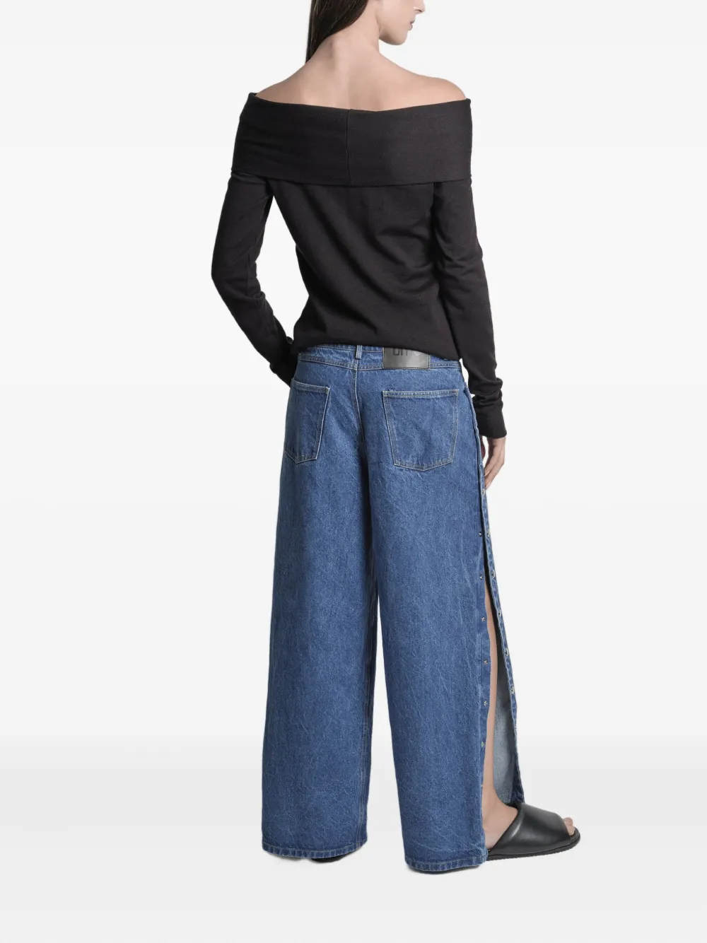 Uma | Raquel Davidowicz Geribbelde off-shoulder trui Zwart