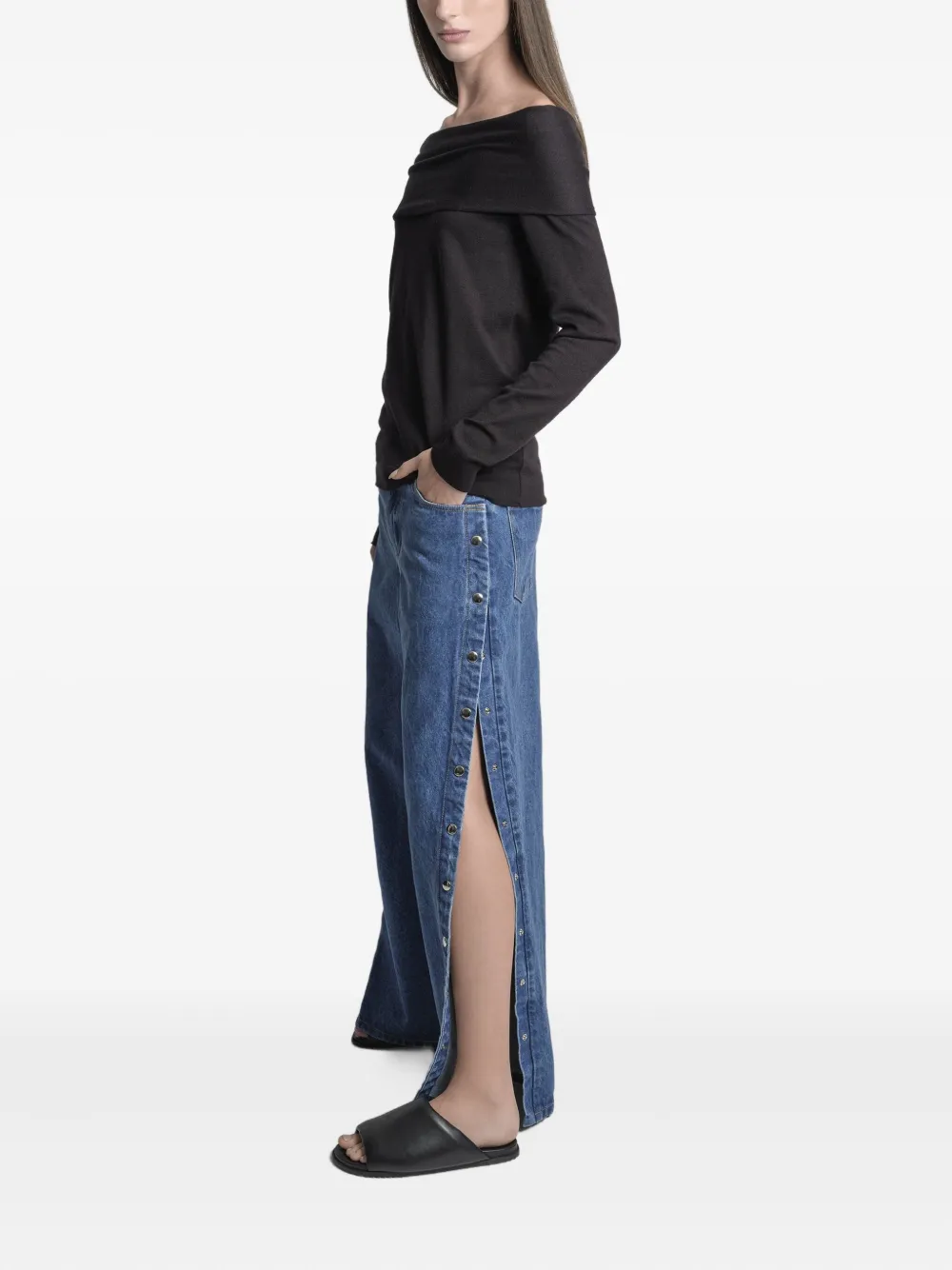 Uma | Raquel Davidowicz Geribbelde off-shoulder trui Zwart